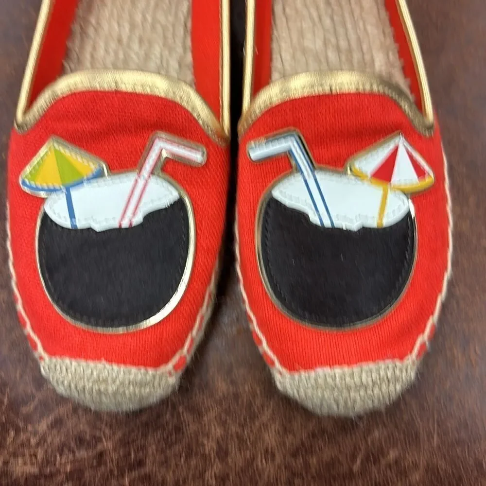 TORY BURCH COCO CALF HAIR APPLIQUÉ ESPADRILLE FLATS Size 6